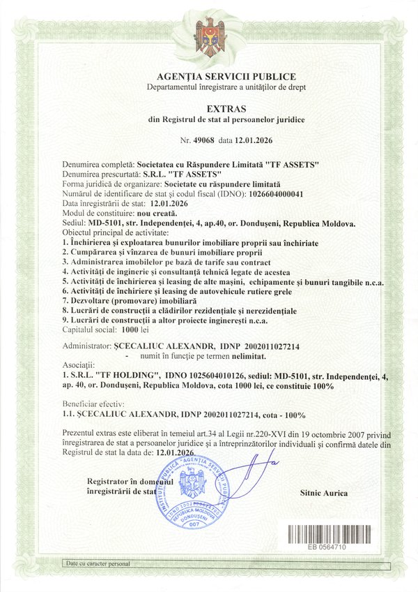 TF ASSETS S.R.L. registry extract, 12 January 2026